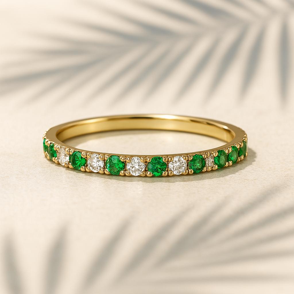 14K Solid Gold Full Eternity Birthstone Band Stackable Ring