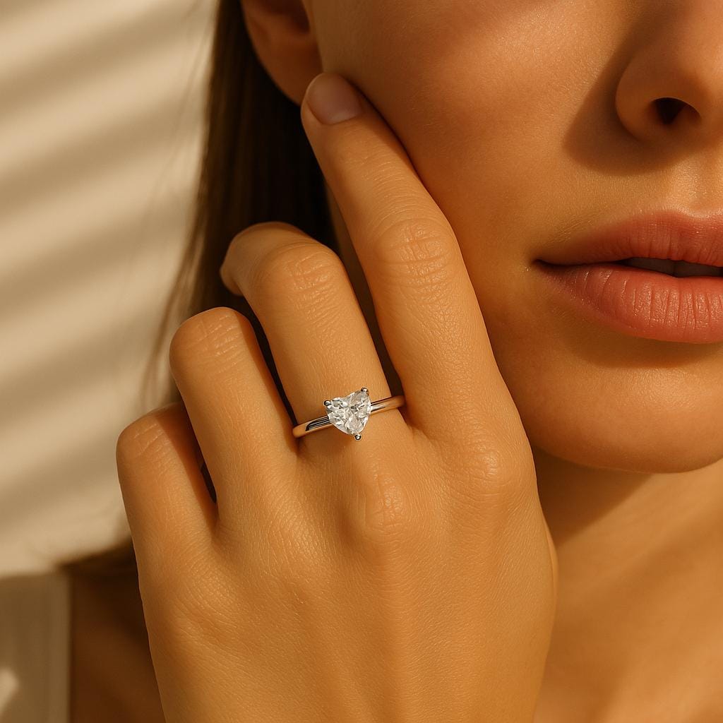 14K Gold Solitaire Heart Shaped Diamond Engagement Ring