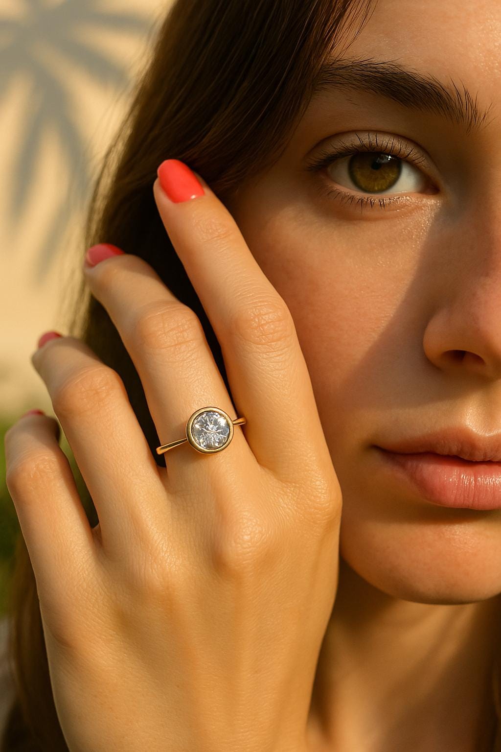14K Solid Gold 2CT Lab Grown Diamond Bezel Engagement Ring