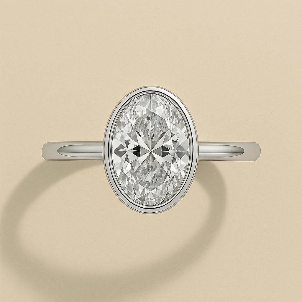 14K Gold Oval 2 Carat Lab Grown Diamond Bezel Set Solitaire Engagement Ring