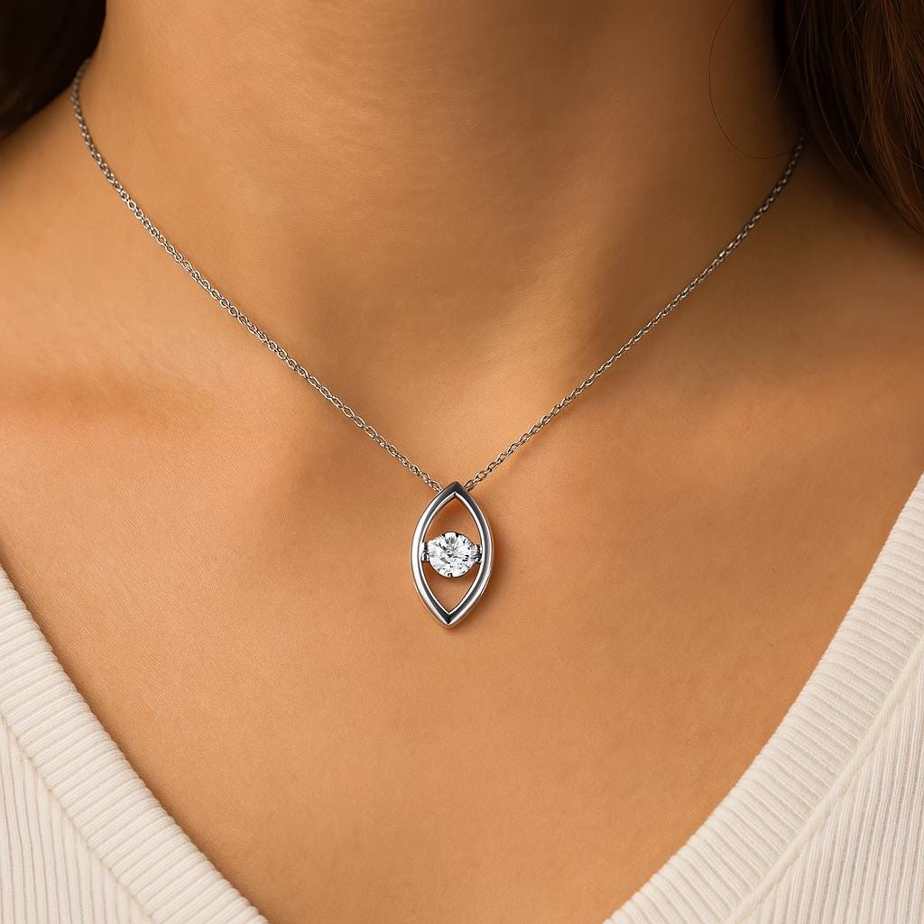14k Solid Gold Dancing Diamond Necklace, Lab Grown Moving Diamond Pendant, Floating Diamond Charm, Real White Gold Fine Jewelry For Mom