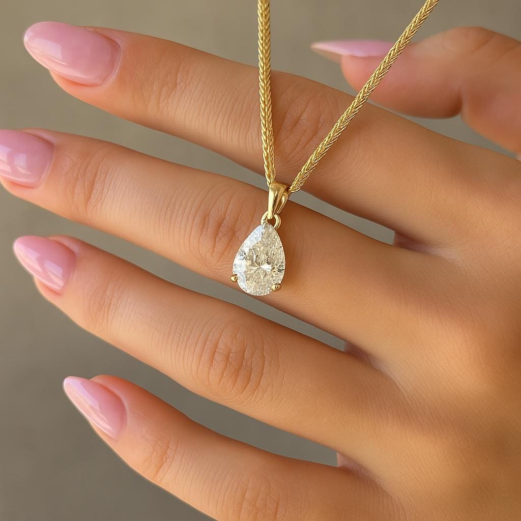 2.00 carat solitaire pendant Pear Cut Diamond Necklace Pear 14K Shaped diamond necklace lab-grown diamond.