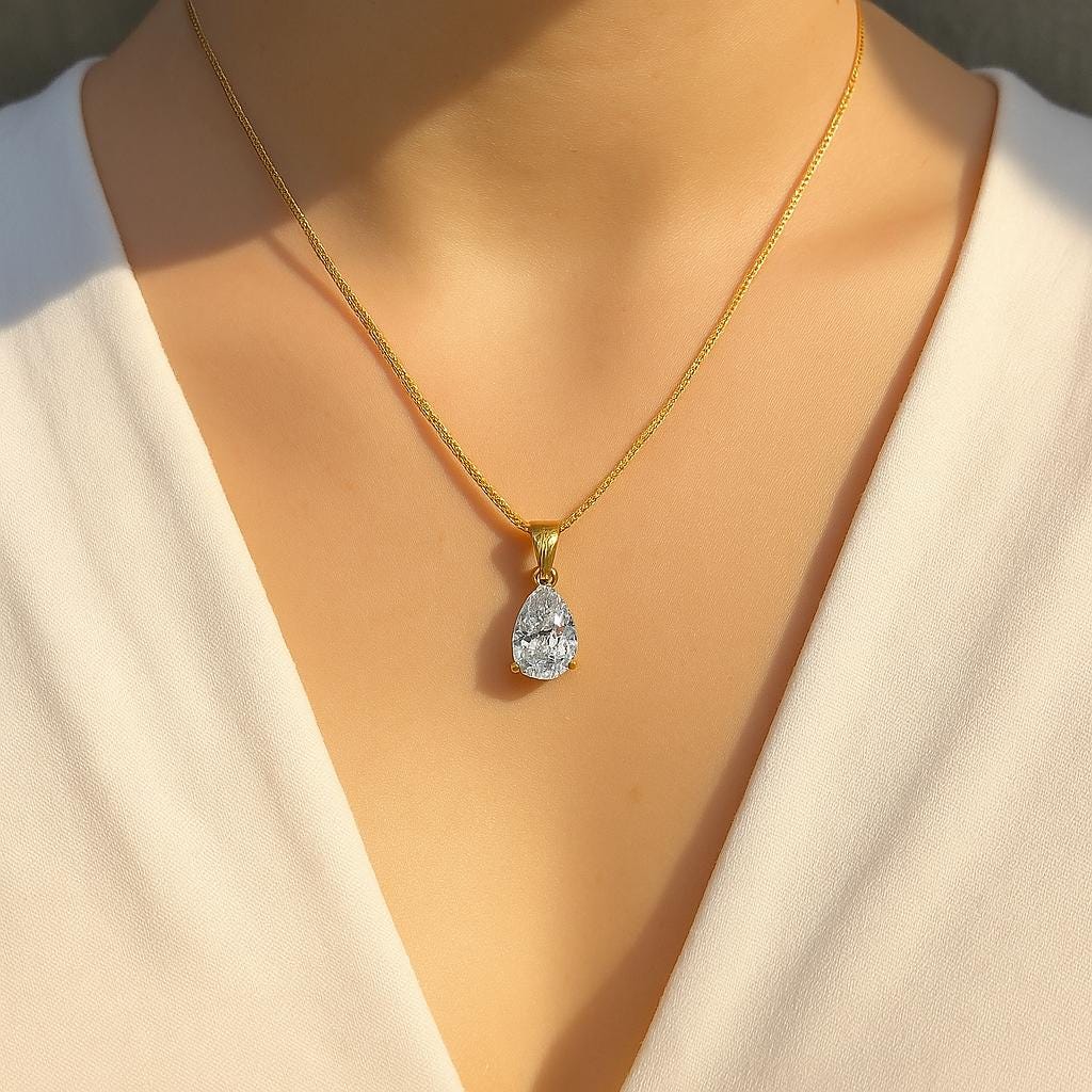 2.00 carat solitaire pendant Pear Cut Diamond Necklace Pear 14K Shaped diamond necklace lab-grown diamond.