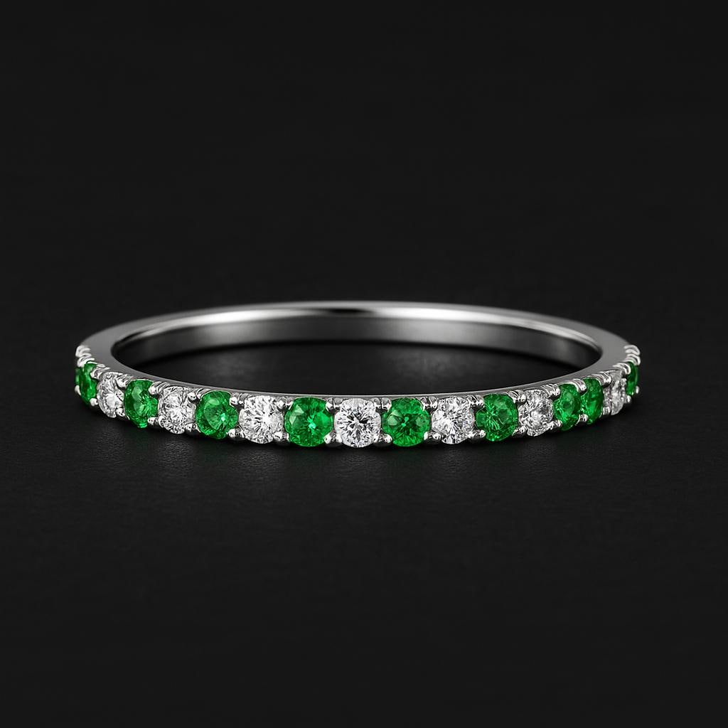 14K Solid Gold Full Eternity Birthstone Band Stackable Ring