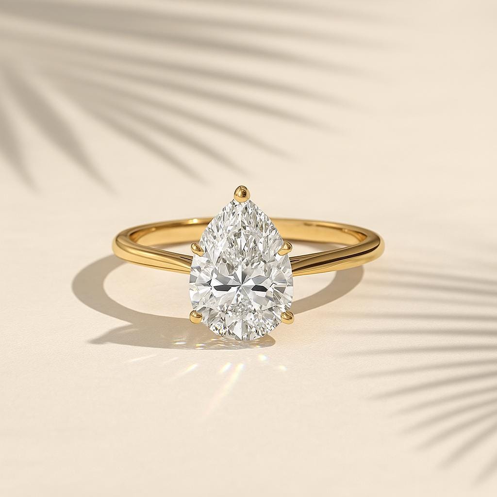 14K Gold Beautiful 3 CT Pear IGI Certified Lab Grown Diamond Solitaire Ring