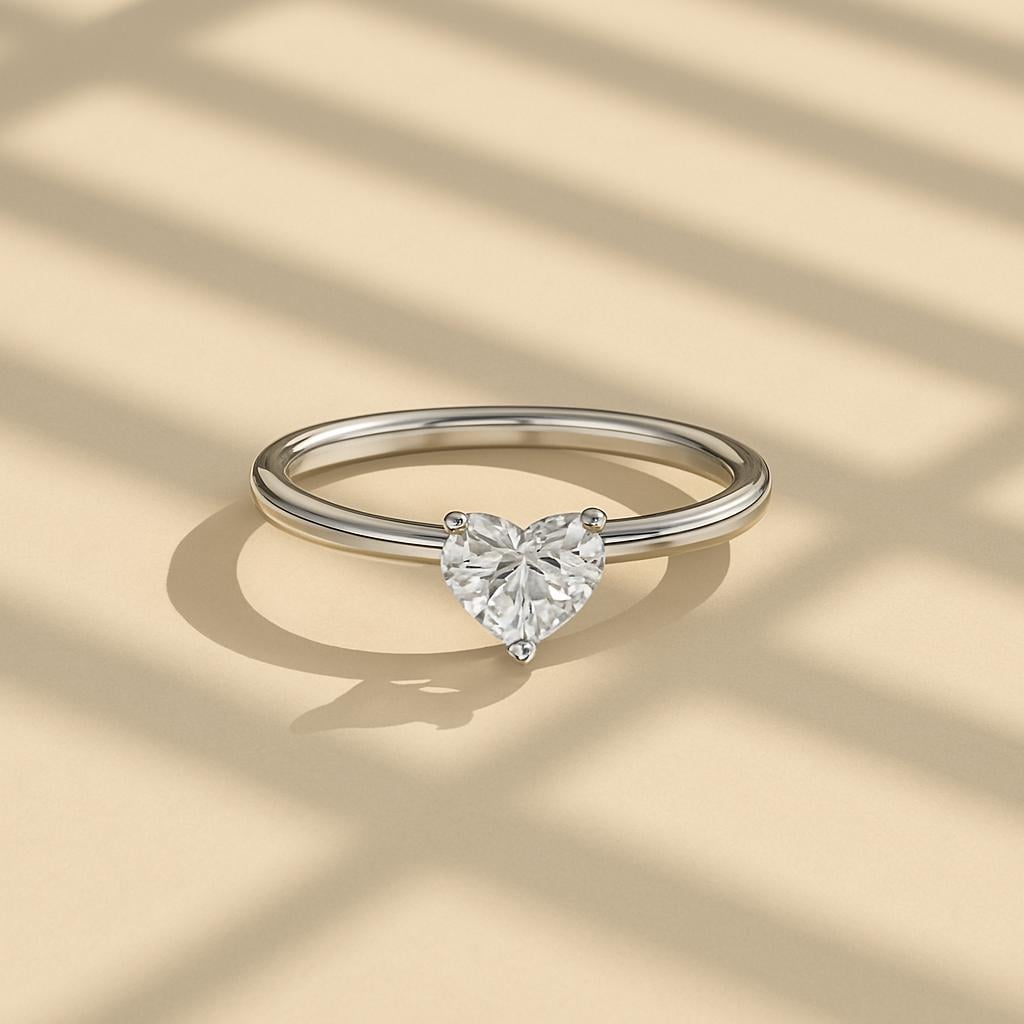 14K Gold Solitaire Heart Shaped Diamond Engagement Ring