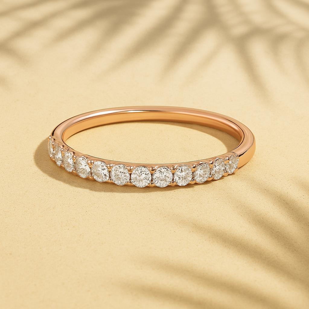 14K Gold Lab Created Pave Half Eternity  Wedding Ring 2mm Diamond Band For Her
