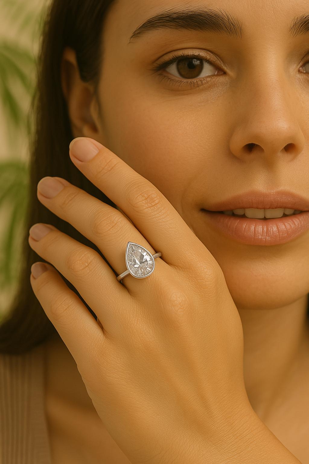 1 CT Pear Cut IGI Certified Lab Grown Diamond F Color VS1 Clarity Solitaire Engagement Ring Handmade of Solid Gold