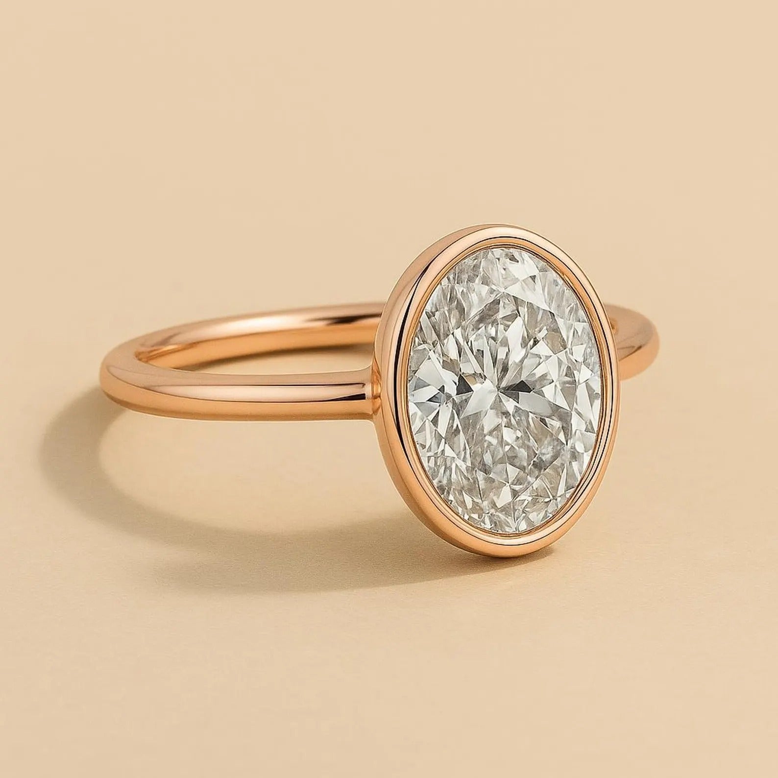 14K Gold Bezel Set Oval Lab Diamond Engagement Ring