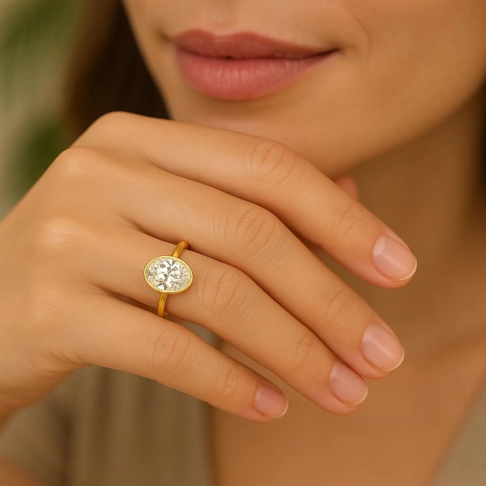 14K Gold Bezel Set Oval Lab Diamond Engagement Ring