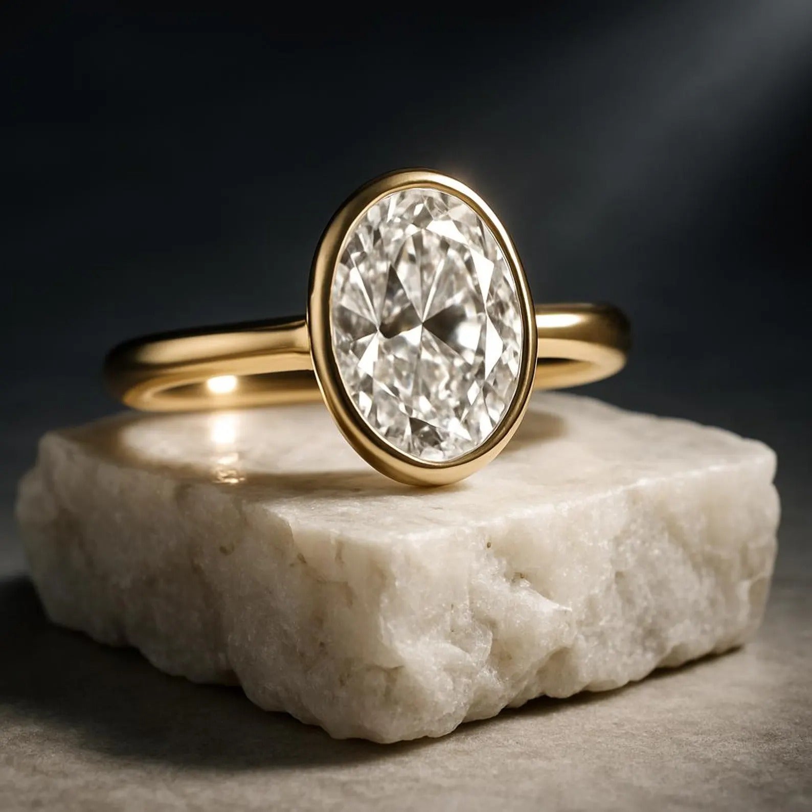 14K Gold Bezel Set Oval Lab Diamond Engagement Ring