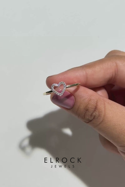 14K Tiny Diamond Love, Pave Lab Diamond Open Heart Ring