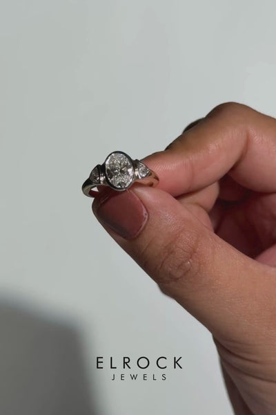 14K Gold 2 carat Oval Three Stone Diamond Engagement Ring