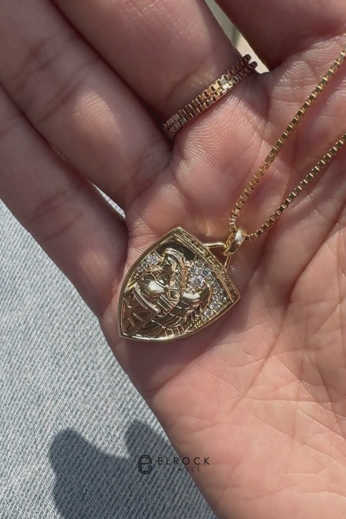 14K Gold St Michael Medallion Necklace with Lab Grown Diamonds