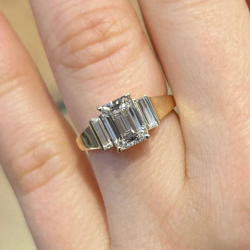Emerald Cut Lab-Grown Diamond Three Stone Ring