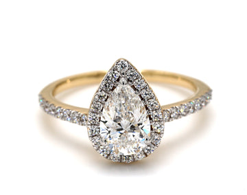 Pear Lab Grown Diamond Ring Pear Shaped Halo Engagement Ring Genuine Lab Grown Diamond Anniversary Ring