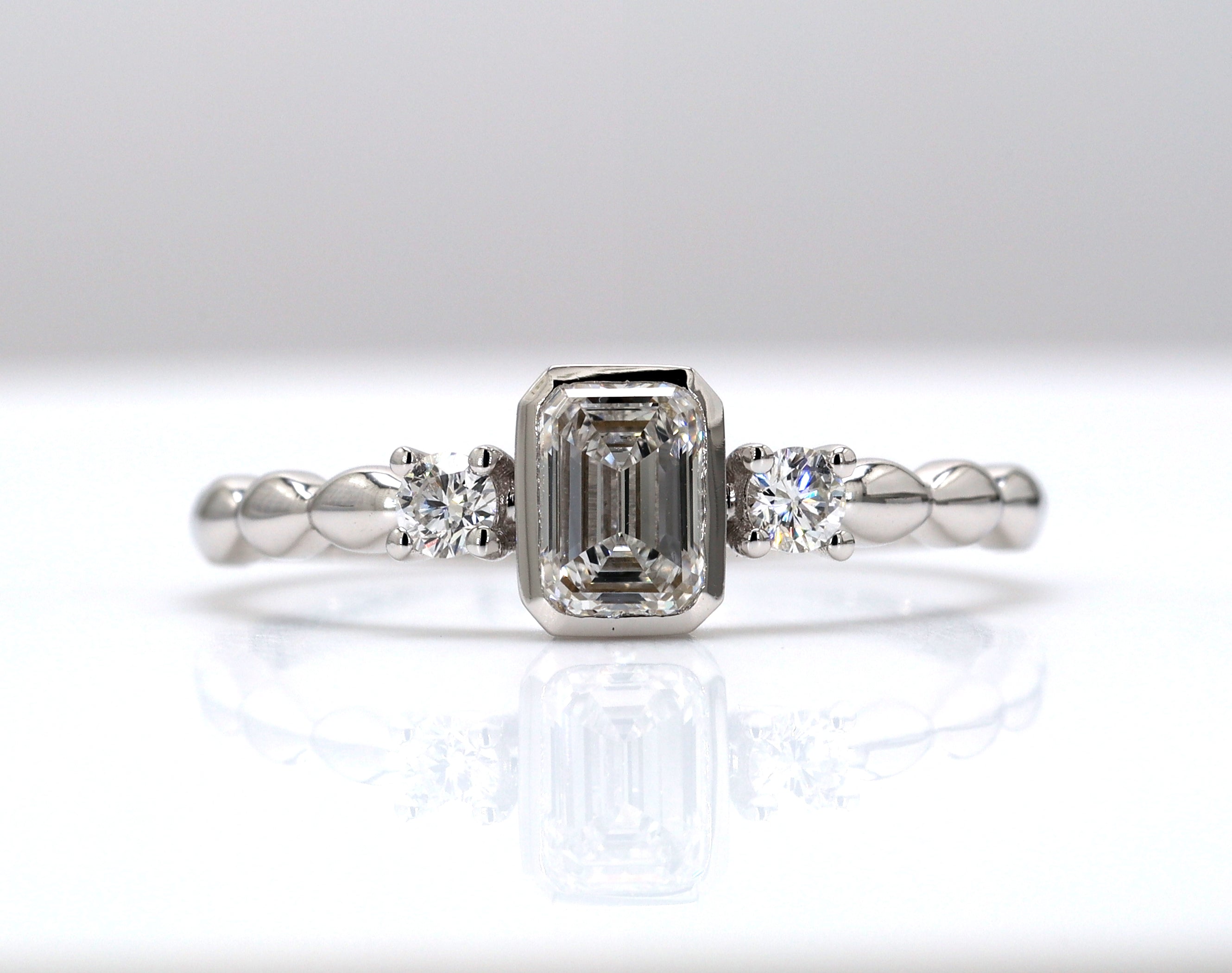 14K Gold Emerald Cut Halo Solitaire Engagement Ring