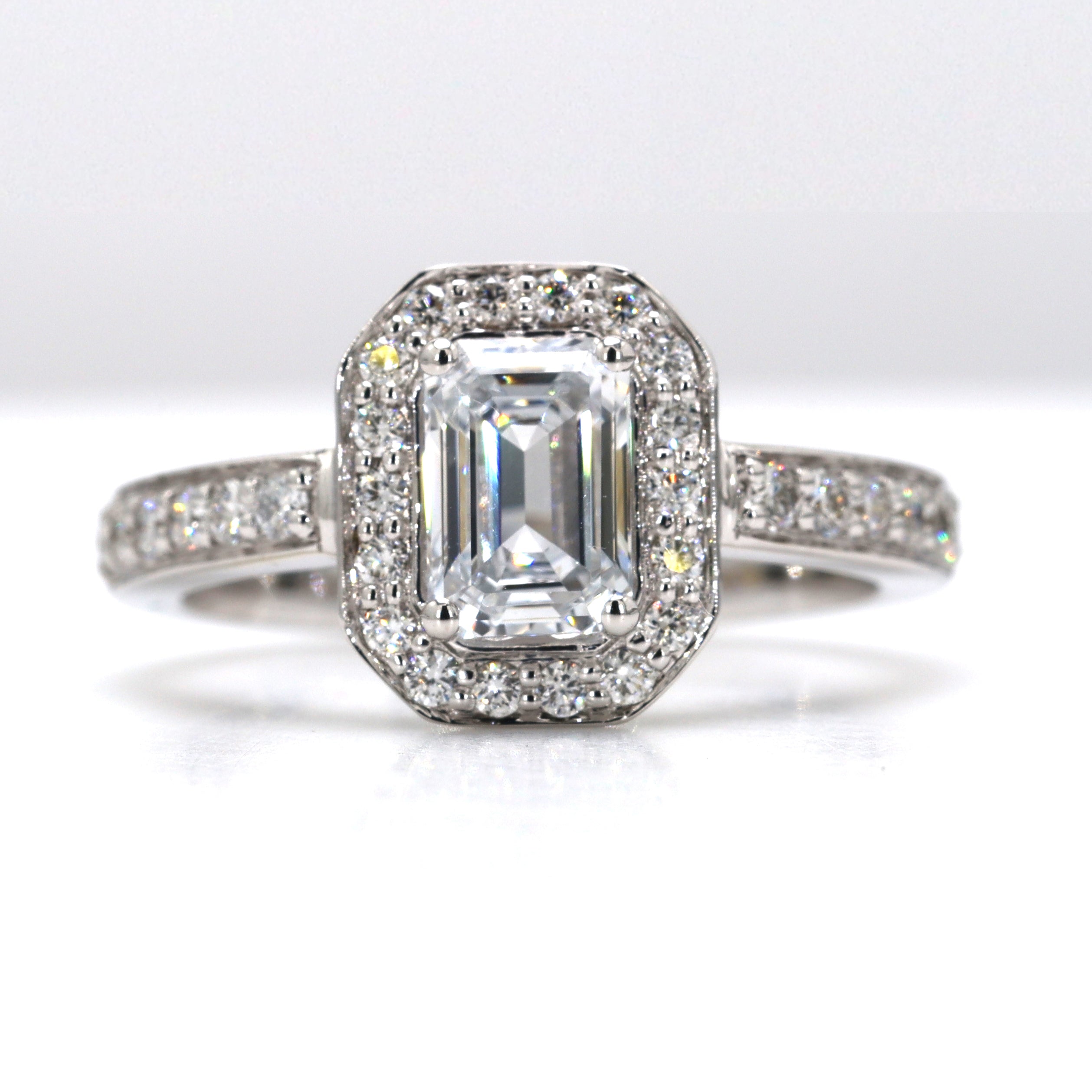 14K Gold Emerald cut Outer Halo Ring