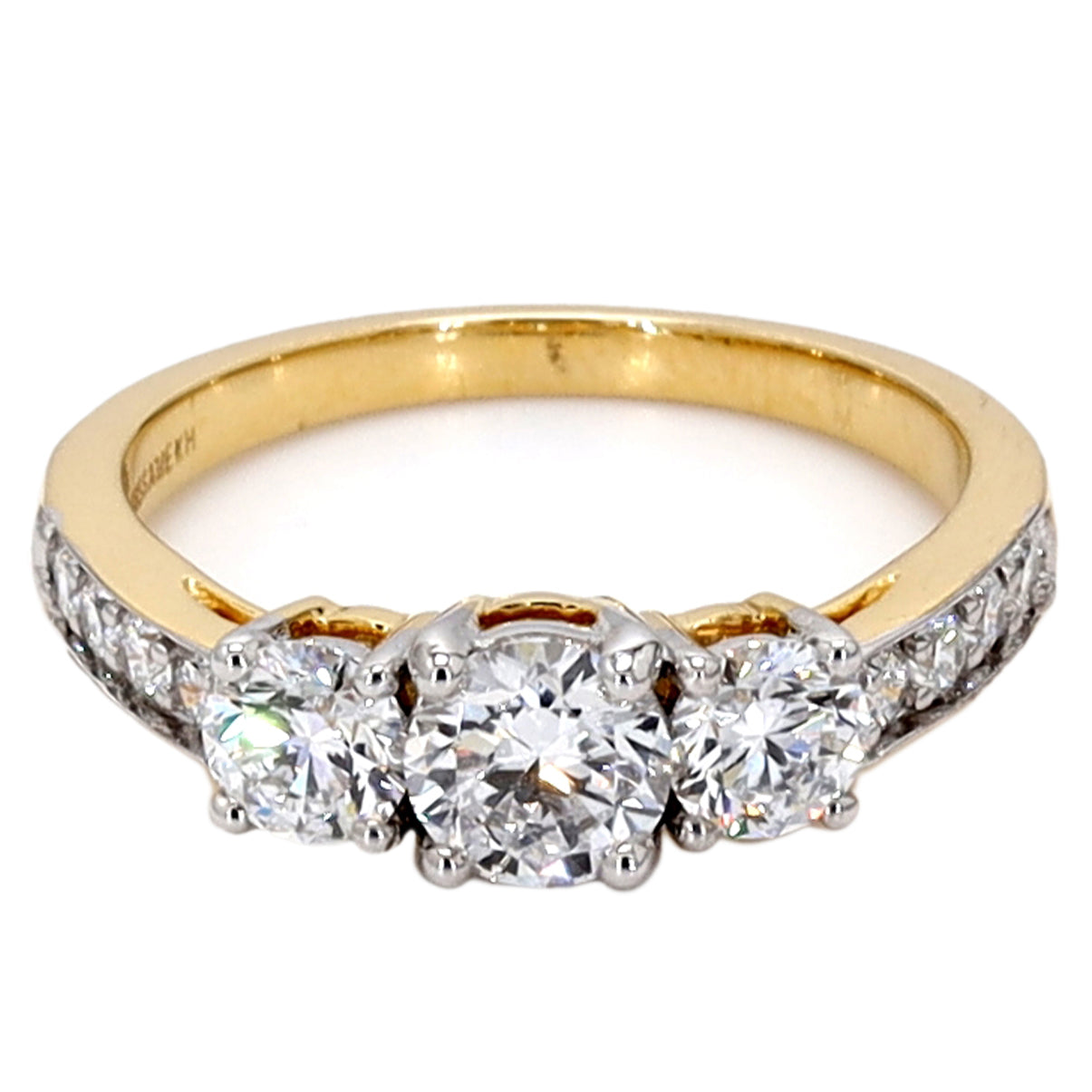 14K Round Three Stone Engagement Ring
